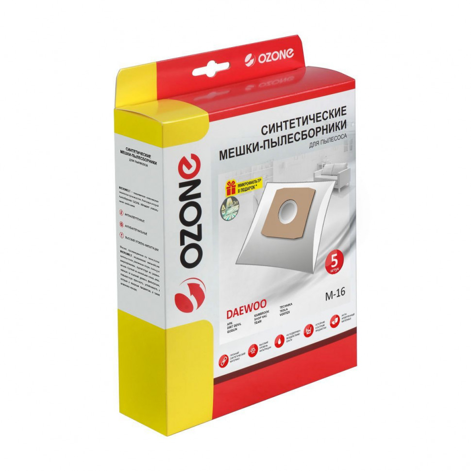 Мешки-пылесборники для пылесосов AFK, Daewoo, Dirt Devil синтетические, 5 шт, Ozone, M-16NZ